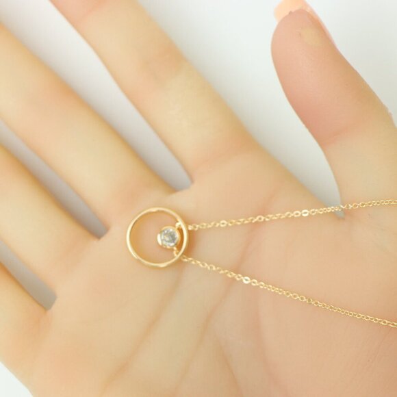 Minimalist Rose Gold Circle Pendant Necklace, XPNL0211 - Picture 5 of 14